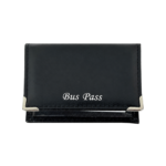 Closed black Bus Pass cover with stitched edges — PU leather, SKU 1051
