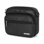 Compact sheepskin leather clutch pouch OEM SKU 1091 with front zipper pocket, rounded piping, and side rings