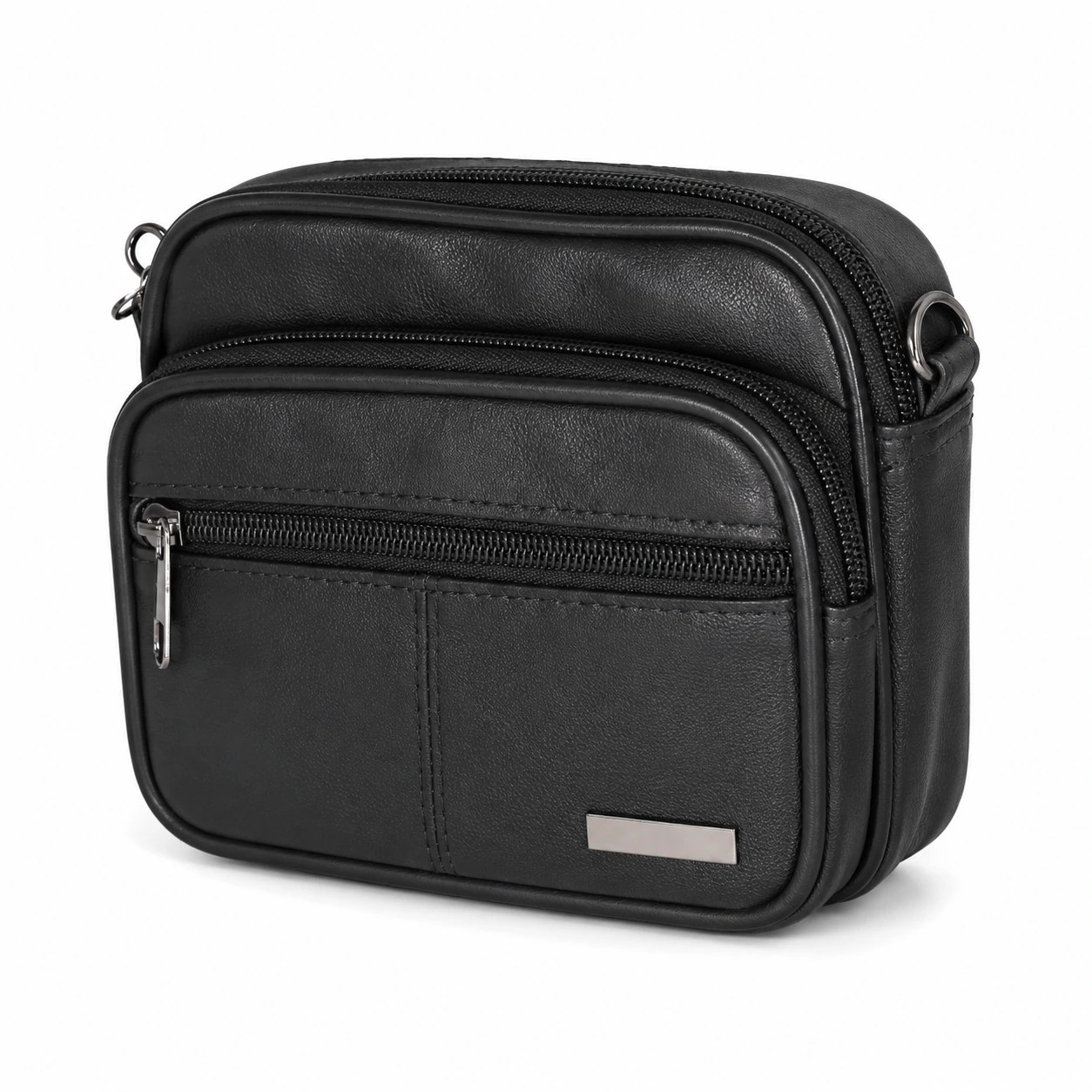 1091-clutch-bags-sheepskin-14x6x5-main Compact sheepskin leather clutch pouch OEM SKU 1091 with front zipper pocket, rounded piping, and side rings