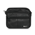Front of black pouch with horizontal zip and small metal plate — Sheepskin leather, SKU 1091