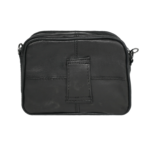 Rear of black pouch with crossed seams and vertical stitched loop — Sheepskin leather, SKU 1091