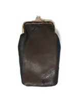 Back of a dark patchwork frame pouch with broad curved panels — PU leather, SKU 1164