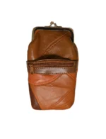 Brown pouch front with curved panel stitching, horizontal zip and kiss-lock frame — PU leather, SKU 1164