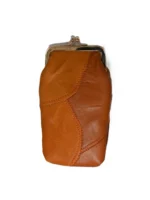 Brown frame pouch back with curved and diagonal stitched joins — PU leather, SKU 1164
