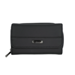 Front of black wallet with horizontal seam and rectangular plaque — Cowhide leather, SKU 1173