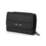 Black wallet with rounded front flap and perimeter zip section — Cowhide leather, SKU 1173