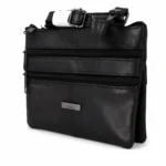 Sheepskin leather crossbody pouch OEM SKU 1191 with slim rectangular body, stacked front zipper sections, and strap connection points
