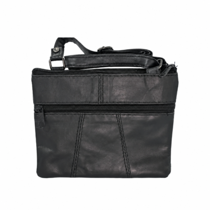 Rear of black crossbody bag with horizontal zip beneath top band — Sheepskin leather, SKU 1191