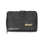 Front of a black wallet with irregular stitched panels and a rounded tab — Patchwork sheepskin leather, SKU 1264