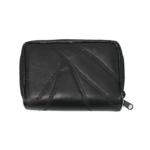 Back of the black wallet with diagonal patchwork seams and an edge zip — Patchwork sheepskin leather, SKU 1264