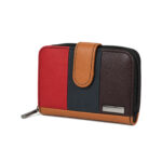 Panelled wallet with tan tab, red and dark front sections — Cowhide leather, SKU 1483