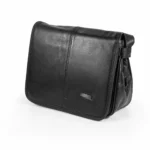 Compact sheepskin flap-front tote bag OEM SKU 1591 with vertical seam, side depth, shoulder strap, and rear zipper pocket