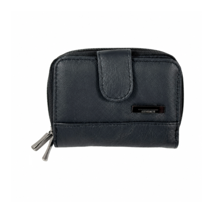 Front of the black wallet with pebbled texture and a small rectangular plaque — Cowhide leather, SKU 1730