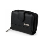 Black cowhide wallet with rounded tab, lower panel seam and twin edge zips — Cowhide leather, SKU 1730