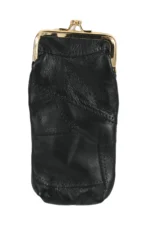 Reverse of narrow black pouch with patch-like stitching — PU leather, SKU 1764