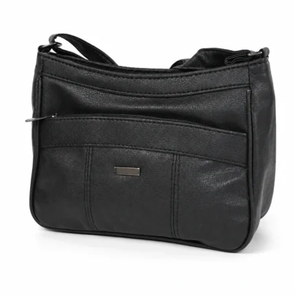 PU boxy crossbody bag OEM SKU 1885 with soft rectangular body, curved front zipper pocket, side depth, and long strap