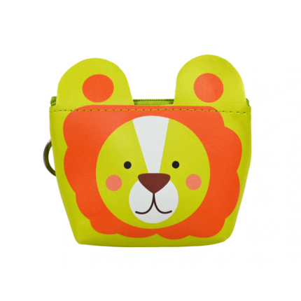 Lion graphic and orange ear circles on green purse — PU leather, SKU 1907