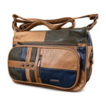 Colour-block shoulder bag with rounded front panel, vertical zip and studded band — Sheepskin leather, SKU 19A