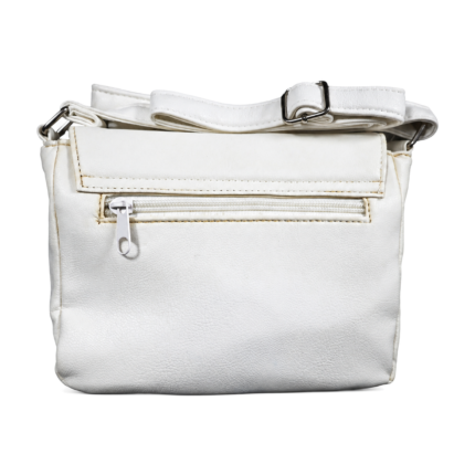 Back of the light-coloured bag with a horizontal zip and strap adjustment slider — PU leather, SKU 2083