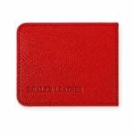 PU ID window card holder OEM SKU 2273 with red sleeve body, transparent window, stitched edge, and compact profile