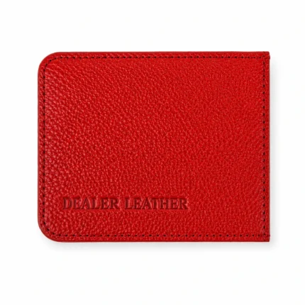 PU ID window card holder OEM SKU 2273 with red sleeve body, transparent window, stitched edge, and compact profile
