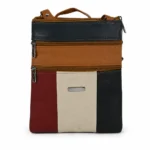 Cowhide colorblock crossbody OEM SKU 2383 with flat body, contrast panels, front zipper pocket, and slim side depth
