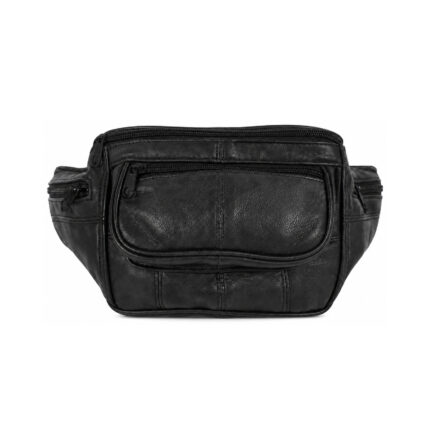 Black waist bag with rounded raised front and zipped side wings — Sheepskin leather, SKU 246FX