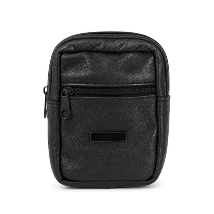 Upright black pouch with rounded top and horizontal front zip — Sheepskin leather, SKU 2881