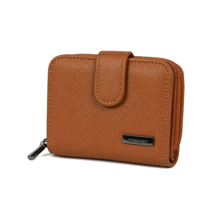 Tan-coloured wallet with rounded tab and side zip — Cowhide leather, SKU 3073