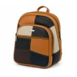 Cowhide leather colorblock backpack OEM SKU 3283 with rounded compact body, front zipper pocket, and shoulder straps