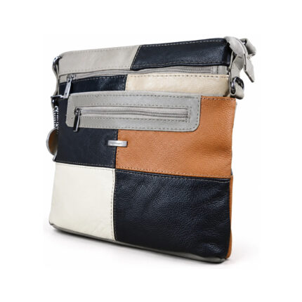Patchwork shoulder bag with large front blocks and gray zip surround — Sheepskin leather, SKU 3383