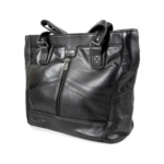 Black twin-handle tote with central vertical zip and angular seams — Sheepskin leather, SKU 3391