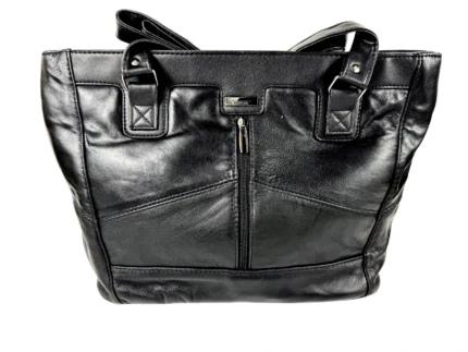 Sheepskin Leather Dual-Handle Tote Bag SKU 3391 front view showing dual handle structure and top opening line