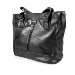 Large soft sheepskin tote OEM SKU 3391 with reinforced handle tabs, front vertical zipper pocket, rear zipper pocket, and deep side gusset