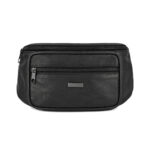 Black waist bag with piped rectangular front panel and horizontal zip — Sheepskin leather, SKU 3441