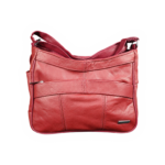 Red shoulder bag front with curved band and small lower plaque — Cowhide leather, SKU 3473