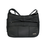 Black front view with zip above the curved band — Cowhide leather, SKU 3473
