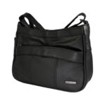Black shoulder bag with curved front band and vertical lower seams — Cowhide leather, SKU 3473