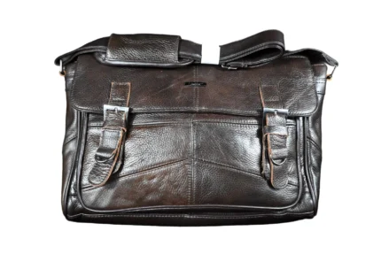 Cowhide Leather Shoulder Bag SKU 3573 front view showing shoulder strap structure and main body panel