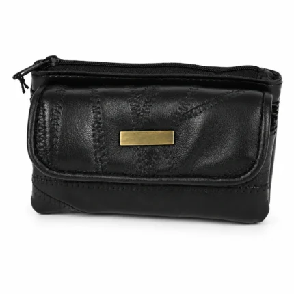 SKU 3764 black PU long wallet organizer with front flap pocket and layered interior