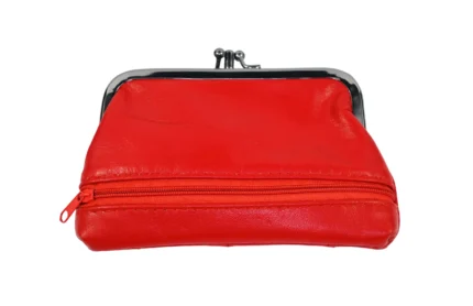 Red purse rear with horizontal zip near base — Sheepskin leather, SKU 3941