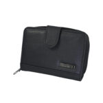 Black cowhide wallet with rounded front tab, pebbled face and narrow lower band — Cowhide leather, SKU 4073
