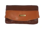 Closed brown wallet with curved contrast flap — Sheepskin leather, SKU 4164