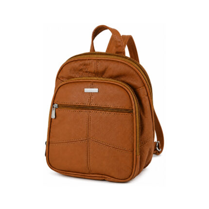 Cognac backpack with rounded top, arched front section and horizontal front zip — Cowhide leather, SKU 4473