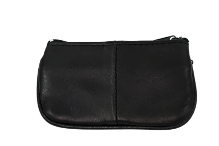 Back of the black pouch with one central vertical seam — Sheepskin leather, SKU 4641