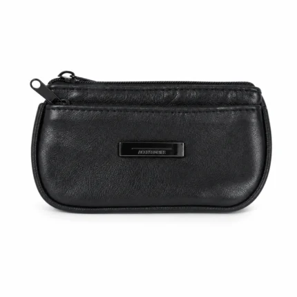 Sheepskin Zip Coin Pouch OEM SKU 4641 with small rounded pouch, top zipper opening, and front metal plate