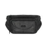 Black waist bag with curved flap within raised zip section — Cowhide leather, SKU 4691