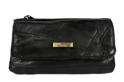 Patchwork Compact Wallet SKU 4864 front view showing fold structure and exterior panel layout