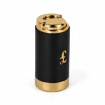 PU cylindrical coin case OEM SKU 5068 with black textured barrel-style body, gold-tone cap, base trim, and front mark