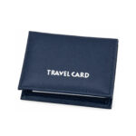 Blue folding travel card holder with white cover lettering — PU leather, SKU 5100